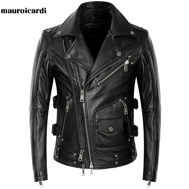 Mauroicardi-Veste de Motard en Cuir PU Noir pour Homme, Manches sulf, Fermeture Éclair, Grande Taille, Vêtements Mode, 5XL, Printemps, Automne, 2022