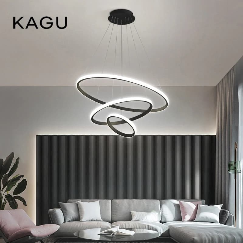 Lampe à suspension moderne anneaux LED cercle plafond suspendu lustre noir Loft salon salle à manger cuisine luminaire intérieur