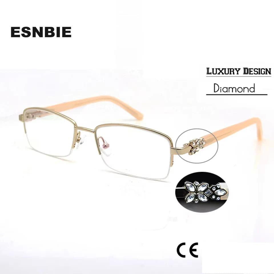 ESNBIE – monture de lunettes en strass pour femmes, haute qualité, demi-bordure, verres clairs
