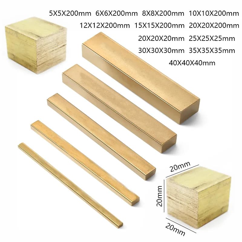 Barre carrée en laiton de 5/6/8/10/12/15/20 mm x 200 mm de diamètre, bande mince en laiton massif, cube métallique 20-40x20-40x20-40 mm