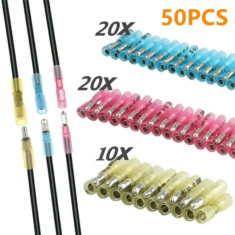 Connecteurs de fil électrique mâle femelle, bornes à balles thermorétractables, bornes à sertir d'épissure 10-22awg, assortiment étanche 50 pièces