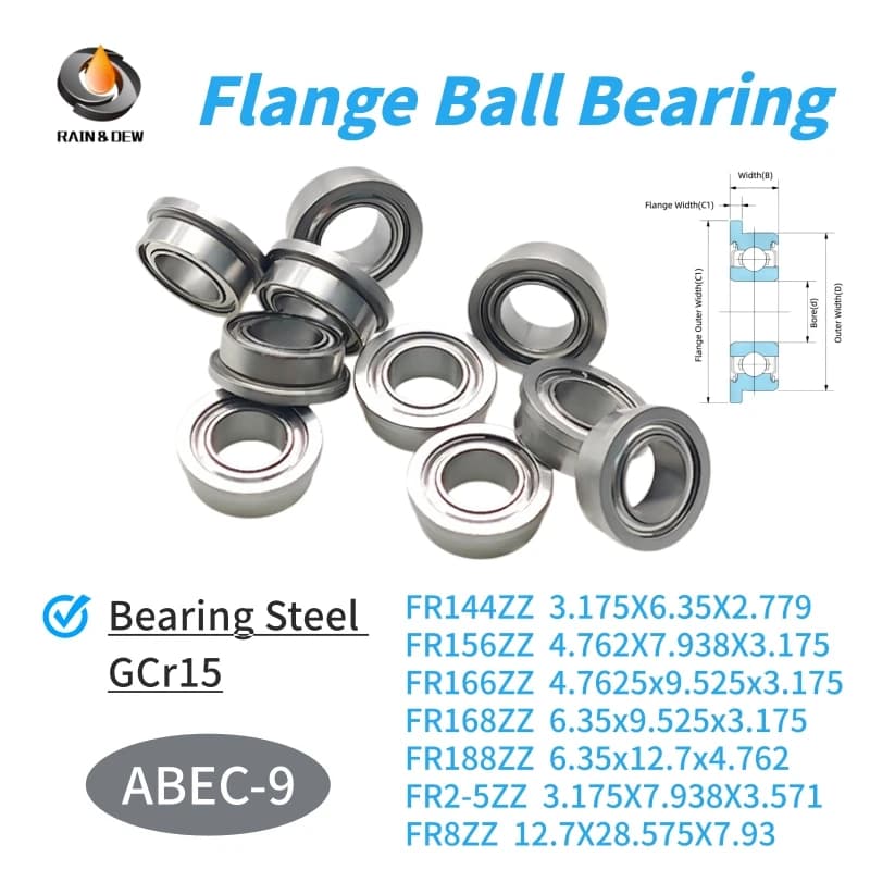 10 pièces de roulements à billes à bride FR168ZZ 6.35x9.525x3.175mm, FR144ZZ 3.175X6.35X2.779mm, FR156ZZ 4.762X7.938X3.175mm ABEC-9