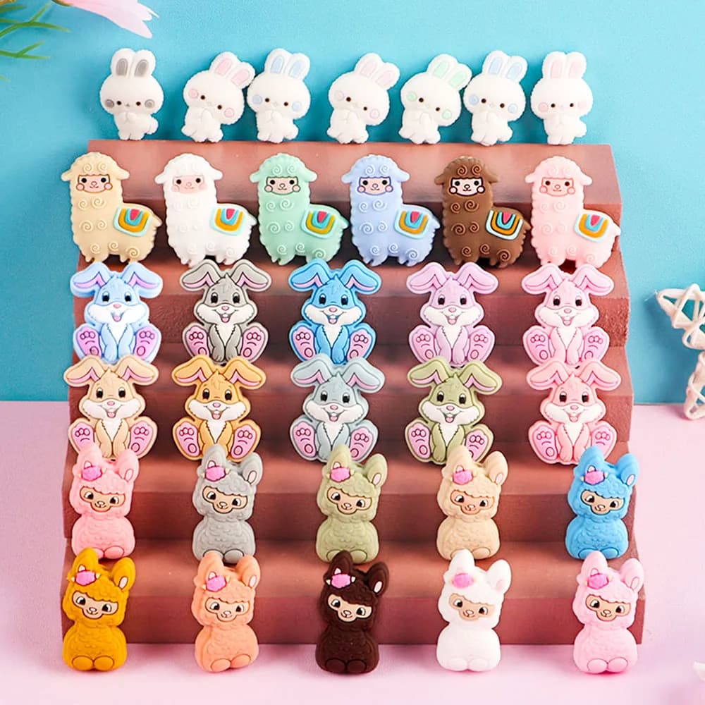 Sunrony 10 pièces nouvelles perles de Silicone dessins animé lapin Animal pour la fabrication de bijoux pendentifs bijoux à bricoler soi-même accessoires