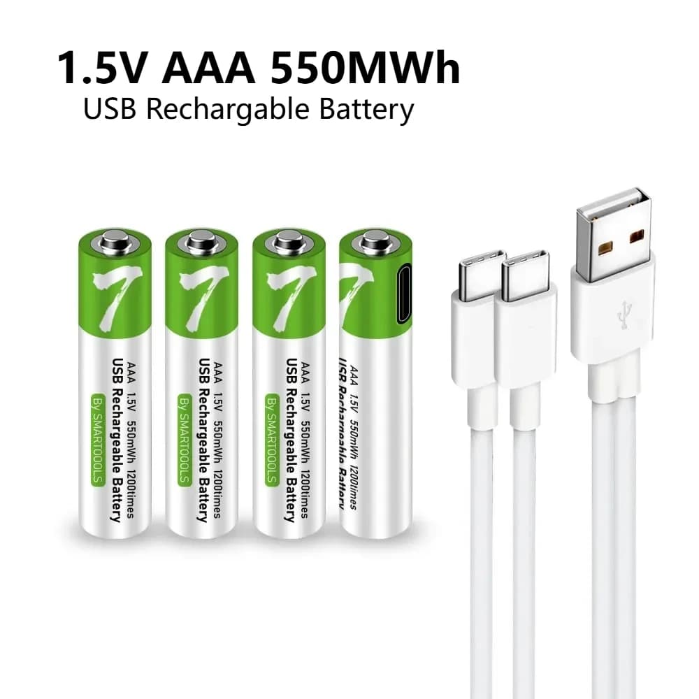 Batterie Li-ion rechargeable USB SMARTOOOLS 1,5 V AAA 550 MWh pour télécommande, souris sans fil, jouet + câble de charge TYPE_C