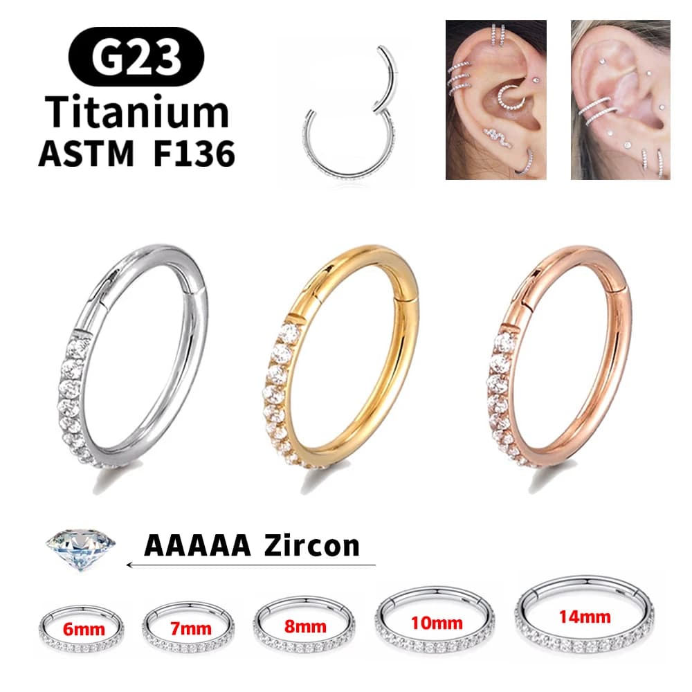Boucles d'oreilles rondes en titane pour femmes, 18G/16G, G23 F136, anneau de nez, charnière, Clicker, diaphragme ouvert, anneau de nez, mode dame, Piercing, bijoux