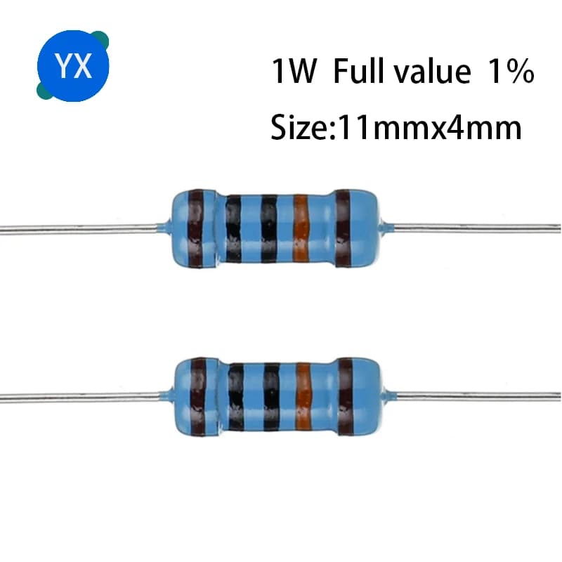 Résistance de puissance à film métallique 1W, anneau cinq couleurs, 0.1 ~ 1M 1R 2R 4.7R 10R 47R 100R 220R 470Rohm 1K 2.2K 10K 4.7K 100K, 20 pièces
