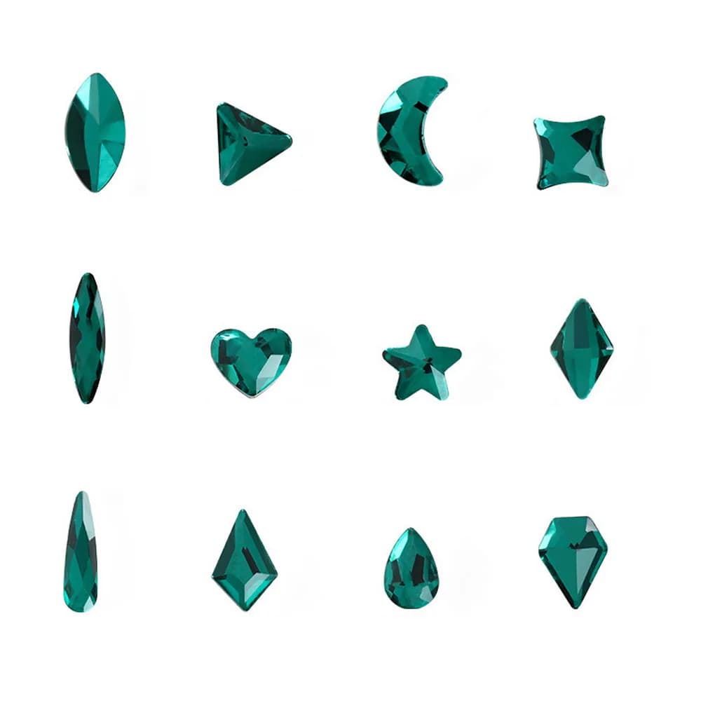 Breloques pour ongles verts, 20 pièces, diamant en cristal, strass multi-formes à dos plat pour Nail Art 3D, fournitures de décoration