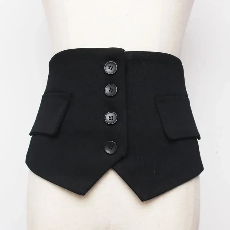 Ceinture en tissu élastique pour femmes, Style japonais, boutons à la mode, ceinture de taille large pour chemise décorative