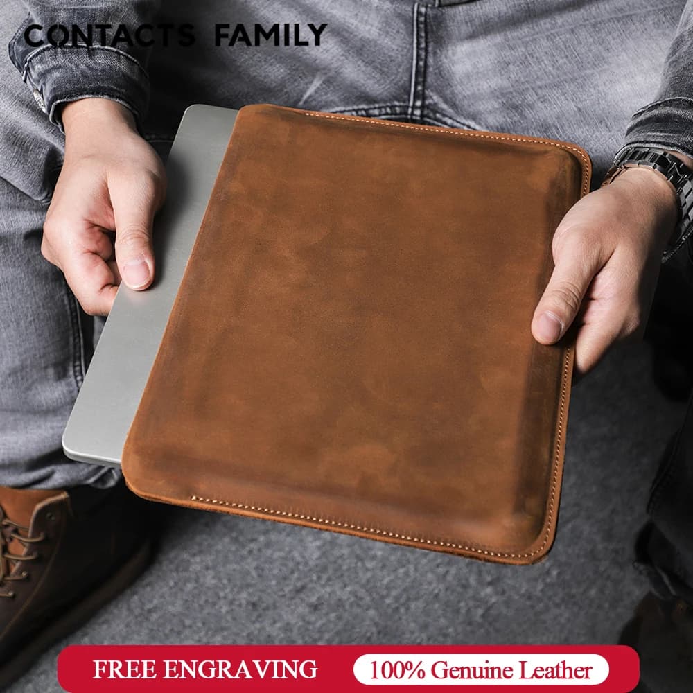 CONTACTS FAMILY – housse en cuir véritable pour ordinateur portable, pour Macbook Pro Air 13 14 16 M4 M3 M2, housse HP DELL XPS 13, sac d'ordinateur pour hommes