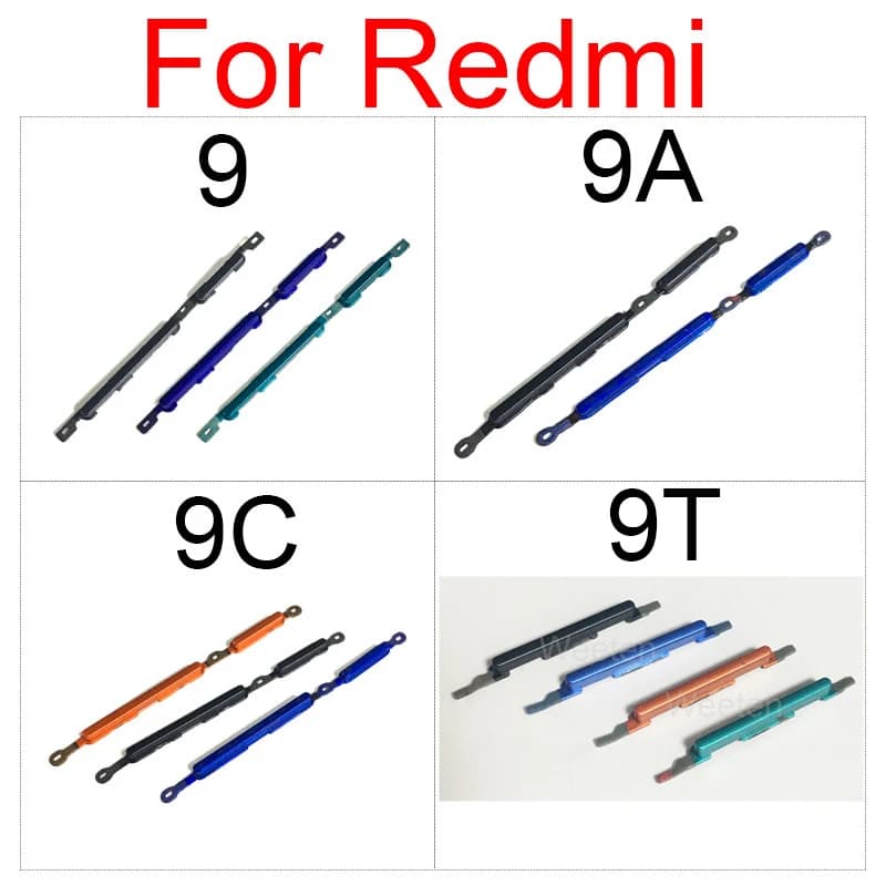 Bouton latéral de volume d'alimentation marche/arrêt pour Xiaomi Redmi 9 9A 9C 9T, contrôle du volume haut et bas, clé latérale + bouton d'alimentation, pièces de rechange