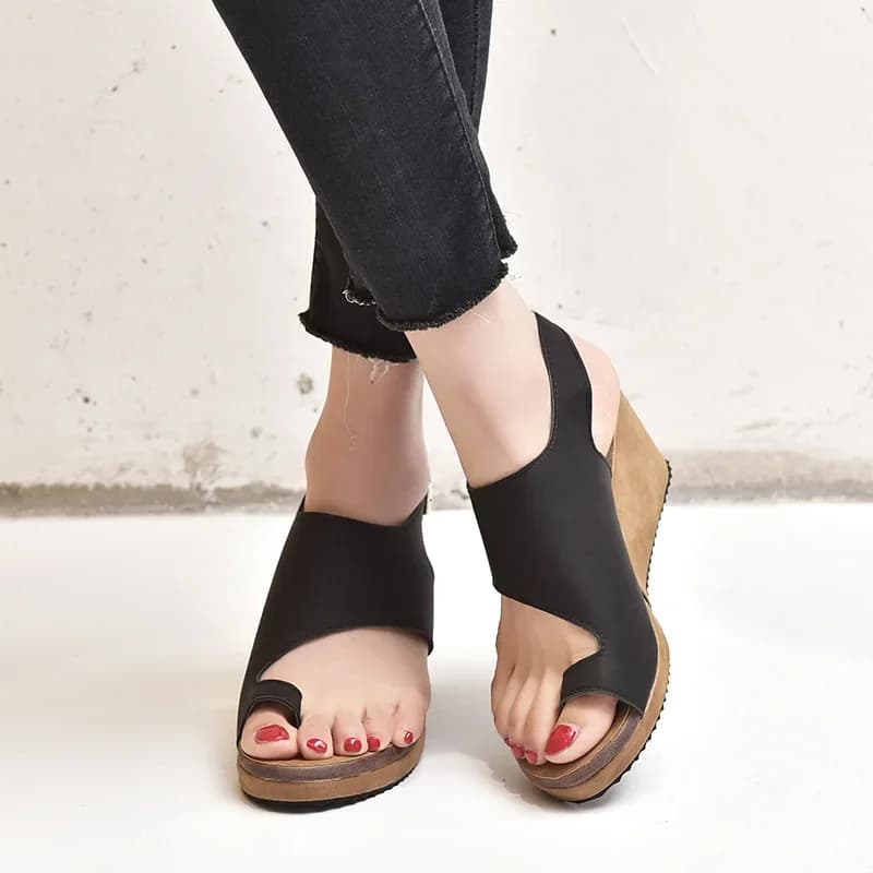 Sandales décontractées en cuir PU pour femmes, chaussures confortables à semelle plate