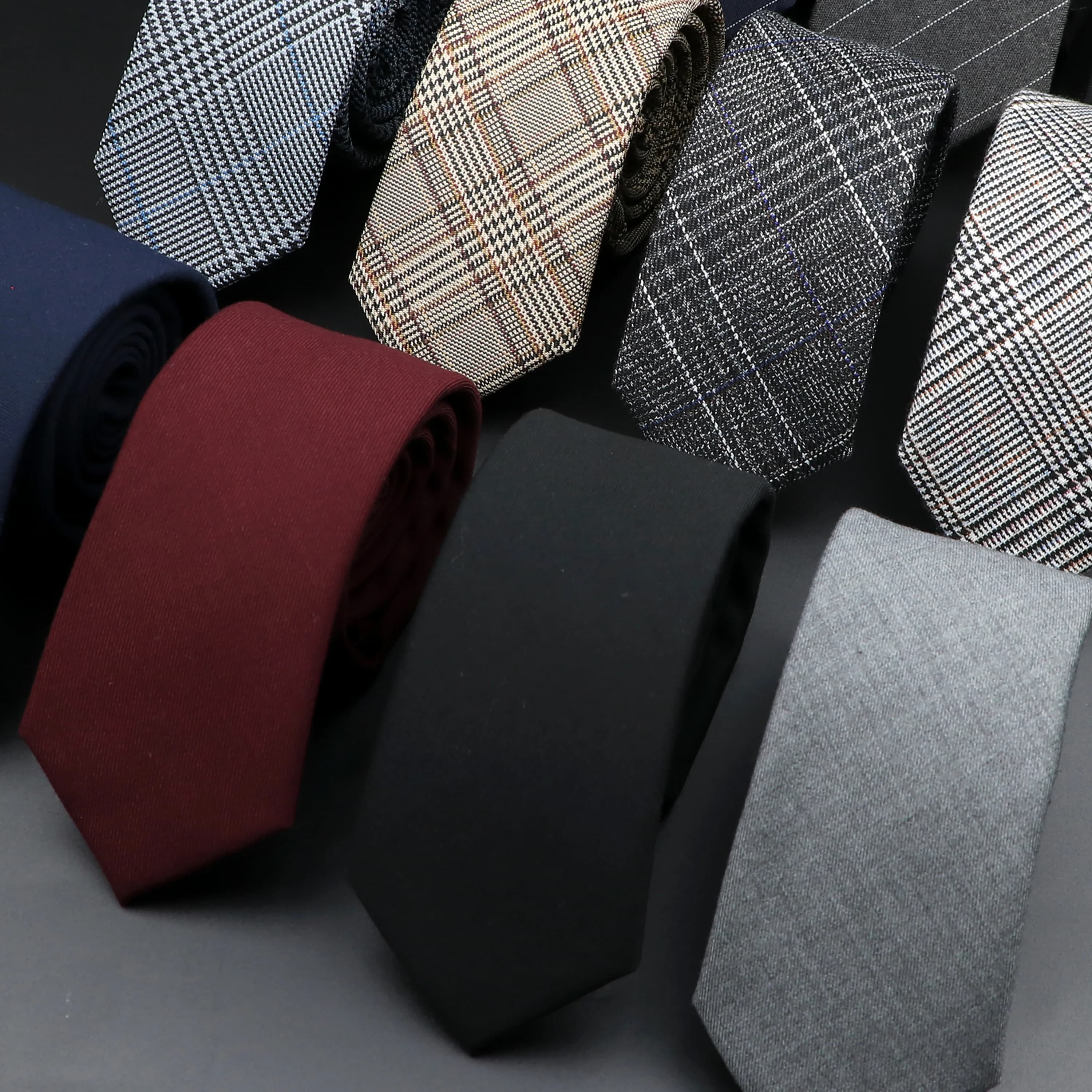 Cravates classiques en coton pour hommes, de haute qualité, faites à la main, slim, 6CM, cravate à carreaux, couleur unie, rayée, accessoires de chemise d'affaires étroite