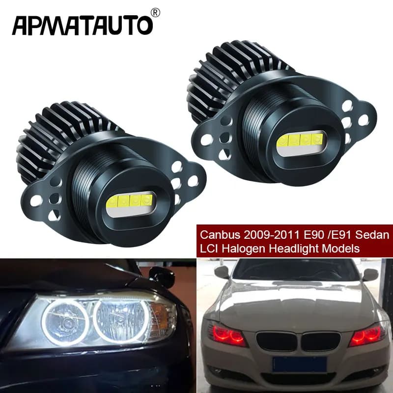 Marqueur yeux d'ange LED 80w, 2 pièces, Canbus, sans erreur, pour BMW E90 E91 LCI 2009 – 2011 LCI, phare Non xénon, blanc, rouge, bleu
