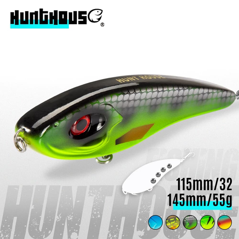 Leurre de pêche Hunthouse Musky Buster Jerkbait 115mm/32g 145mm/55g à coulée lente, sonorité forte, vibrations pour bar et brochet LW129