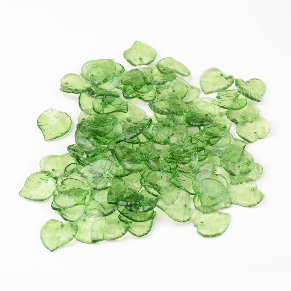 100 pièces feuille acrylique bijoux accessoires pendentif feuille verte boucles d'oreilles porte-clés pendentif fait à la main matériel de bricolage