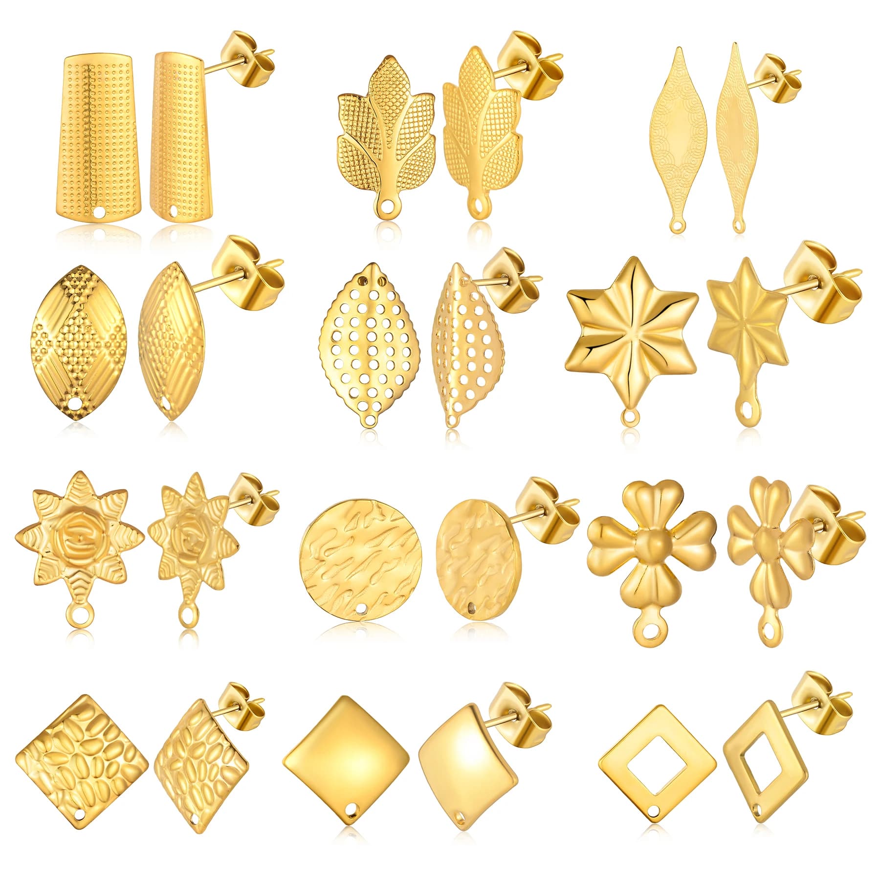 Connecteur de pendentif de Base de boucles d'oreilles en acier inoxydable, 10 pièces/lot, pour bricolage, fournitures de fabrication de bijoux, accessoires 20 styles