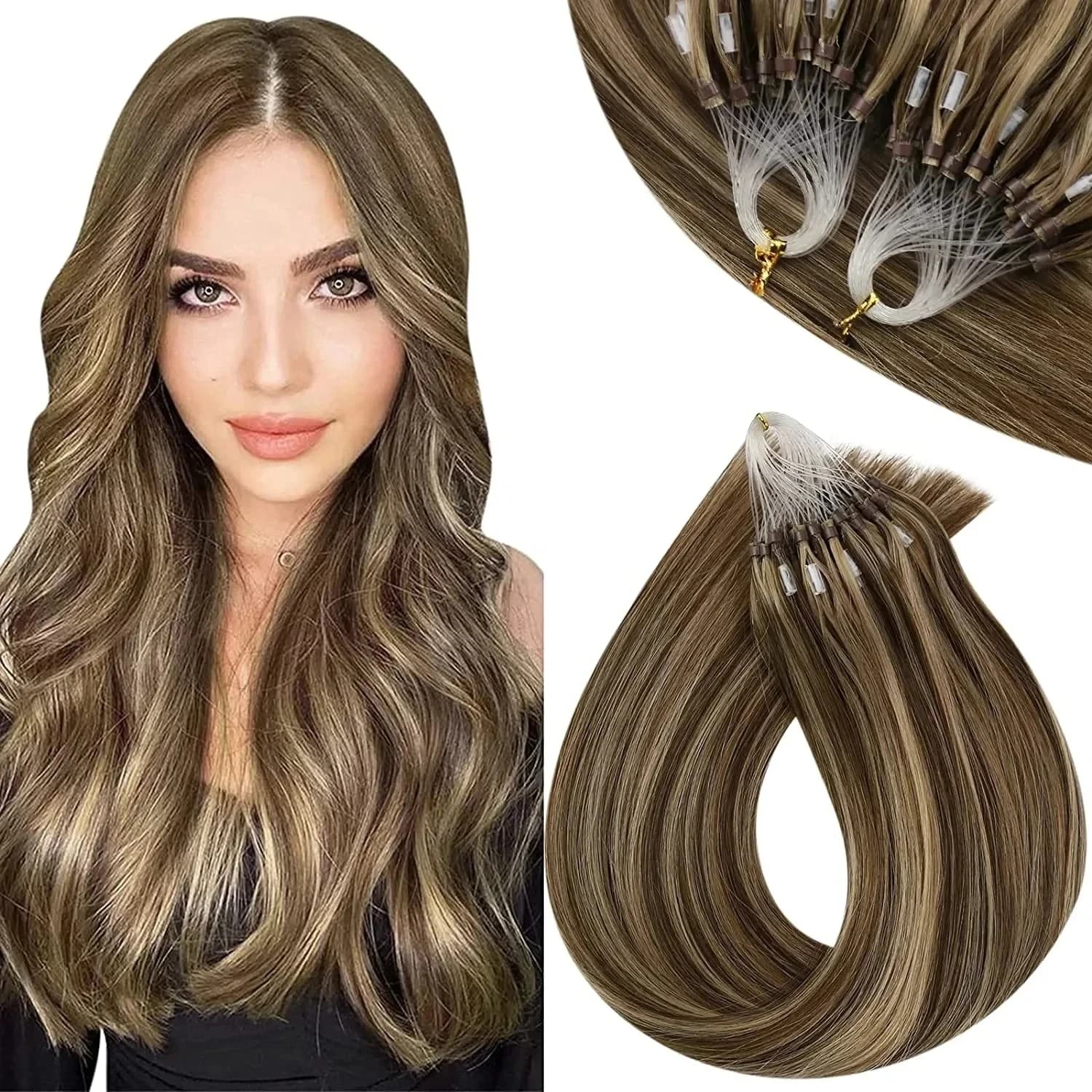 VeSunny – Extensions de cheveux naturels Remy, Micro boucles, Micro anneaux, soyeux, 1g/brin, 50g