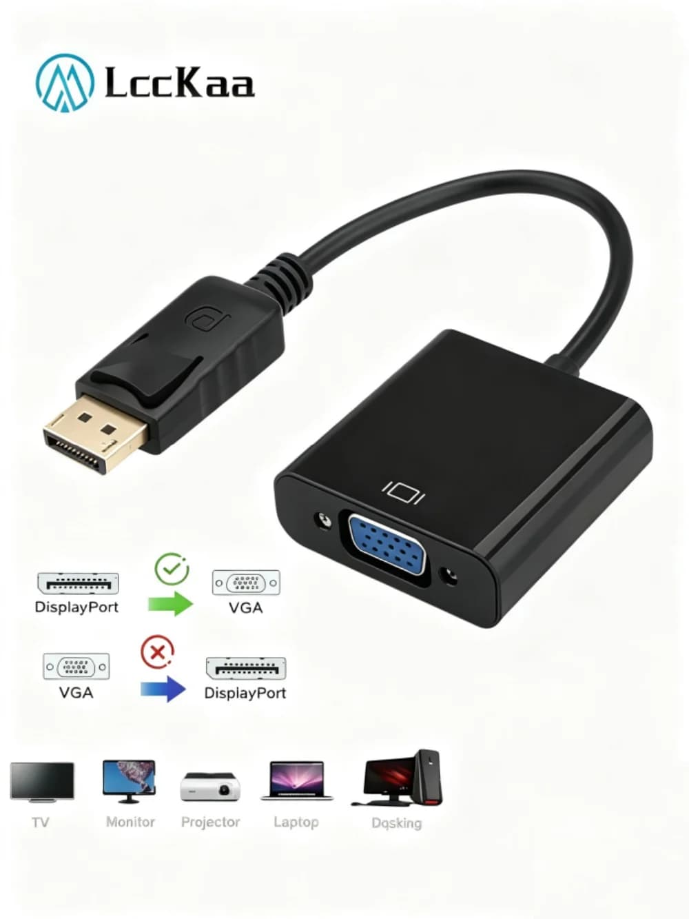 LccKaa DisplayPort Display Port DP vers VGA câble adaptateur convertisseur mâle vers femelle pour PC ordinateur portable HDTV moniteur projecteur