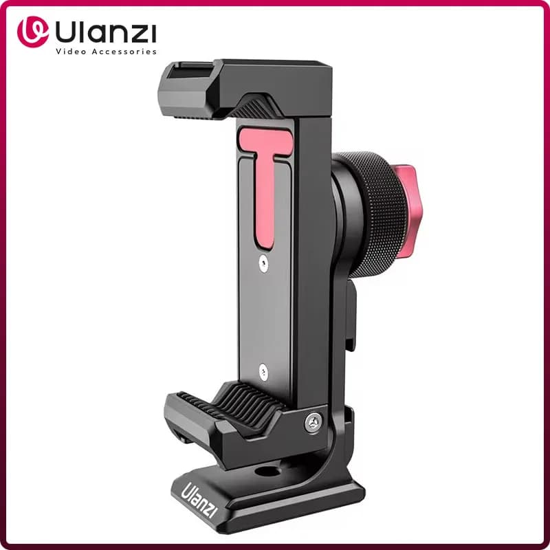 Ulanzi ST-27 Iron Man IV Clip de téléphone en métal 360 ° Pince verticale pour smartphone, prise de vue avec chaussure froide, base de montage sur trépied Arca 1/4 pouces