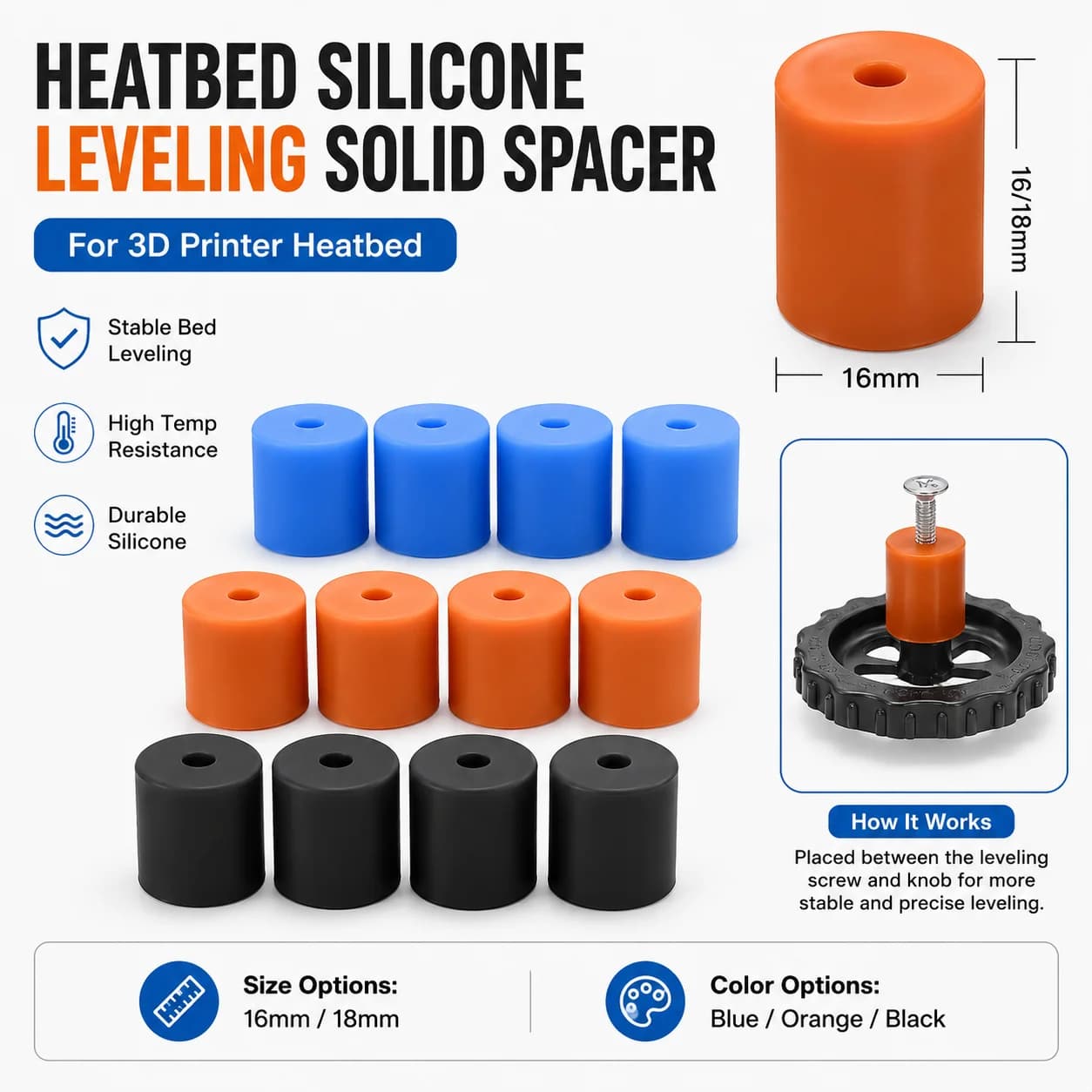 Lit chauffant en Silicone, nivellement solide, colonne de montage de plate-forme, tampon de foyer Stable pour pièces d'imprimante 3D CR-10 CR10S Ender-3