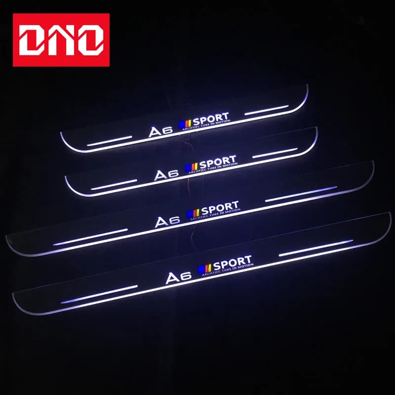 Garniture pédale LED voiture lumière seuil de porte plaque de protection voie dynamique Streamer lampe de bienvenue pour Audi A6 C6 C7 C8 2008 - 2019
