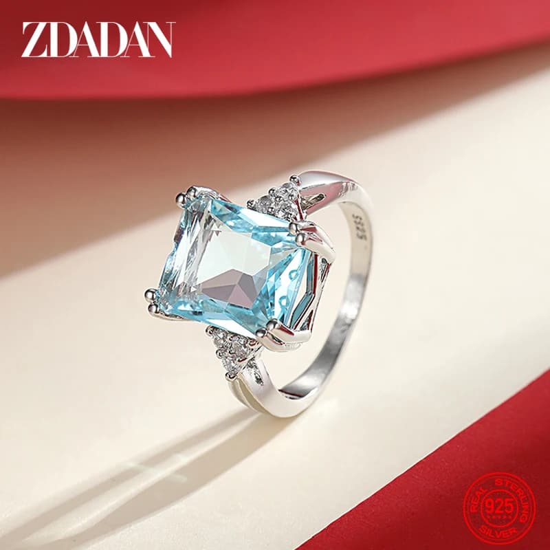 ZDADAN – bague en argent Sterling 925 avec pierres précieuses aigue-marine pour femmes, bijoux de fête de mariage, cadeaux, vente en gros