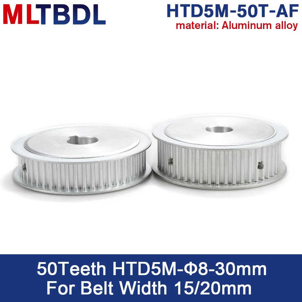 Alésage de poulie de synchronisation, 50 dents HTD5M, 10mm, 12mm, 14mm, 15mm, 16mm, 18mm, 19mm, 20mm, 22mm, 24mm, 25mm, 28mm, 30mm pour largeur 15mm, 20mm, 5mm HTD5M 50 T Taches, Pas de mm