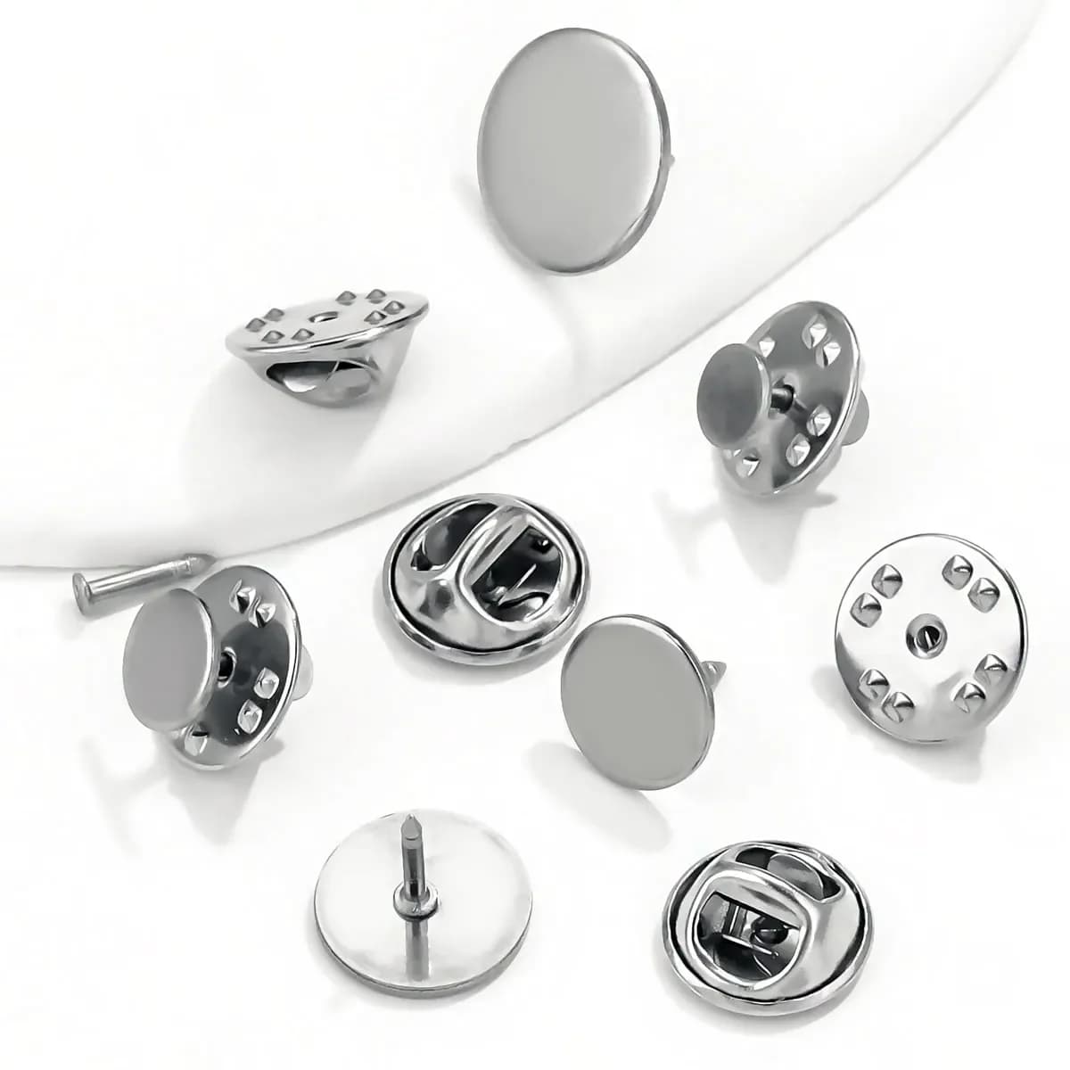 Base de fermoir de broche en acier inoxydable, 20 pièces, broche ronde, punaises de cravate vierges avec dos d'embrayage pour bricolage, fournitures de fabrication de bijoux, pièces