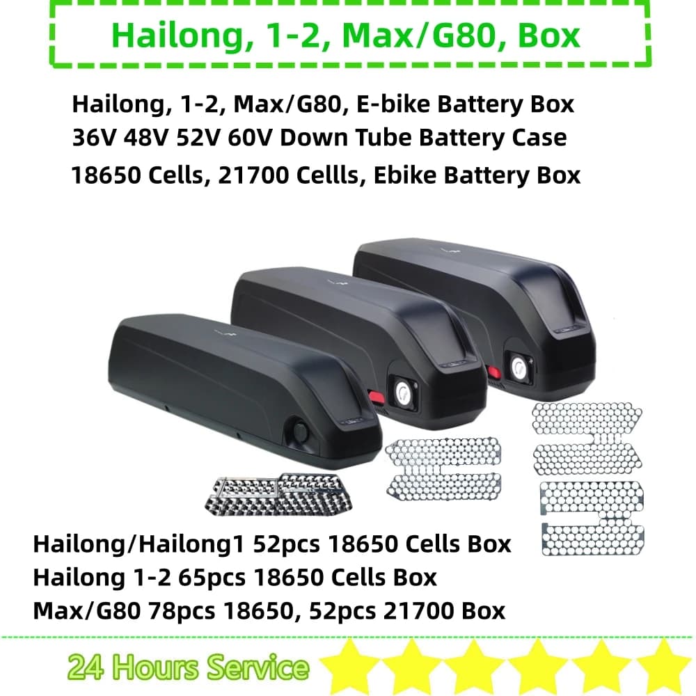Hailong-Boîtier de Batterie Authentique pour Vélo Électrique, Modèle 1-2, Hailong 2, G80, 36/48/52V, 52/65/78 Pièces, 18650/52 Pièces, 21700