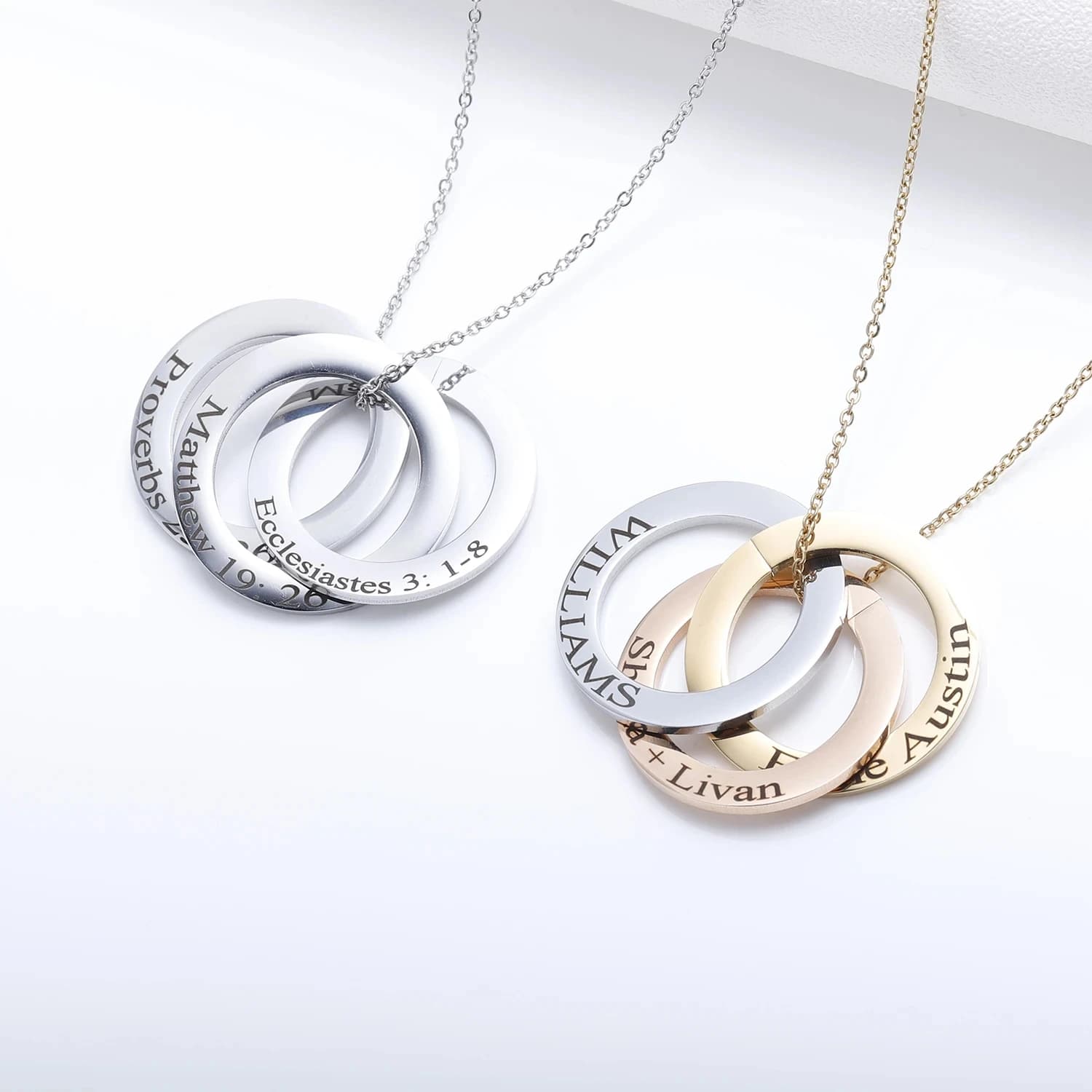 Collier avec Nom Personnalisé en Acier Inoxydable Plaqué Or, Pendentif avec Nom d'Enfant, Bague Russe, Bijoux Personnalisés pour Femme