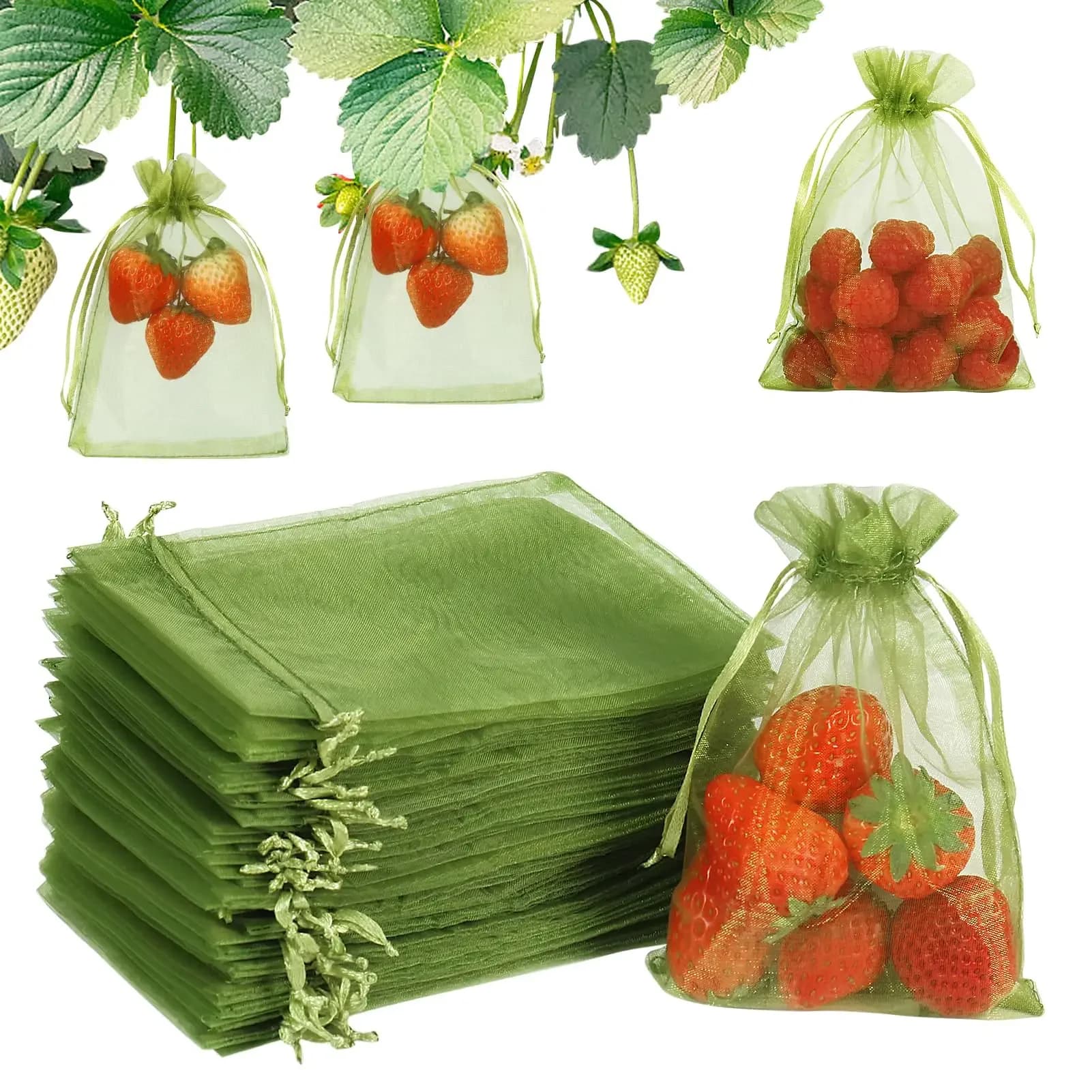 50/100 pièces Sacs de protection pour fruits avec cordon de serrage, sacs en filet anti-parasites pour arbres fruitiers et légumes, sacs de culture