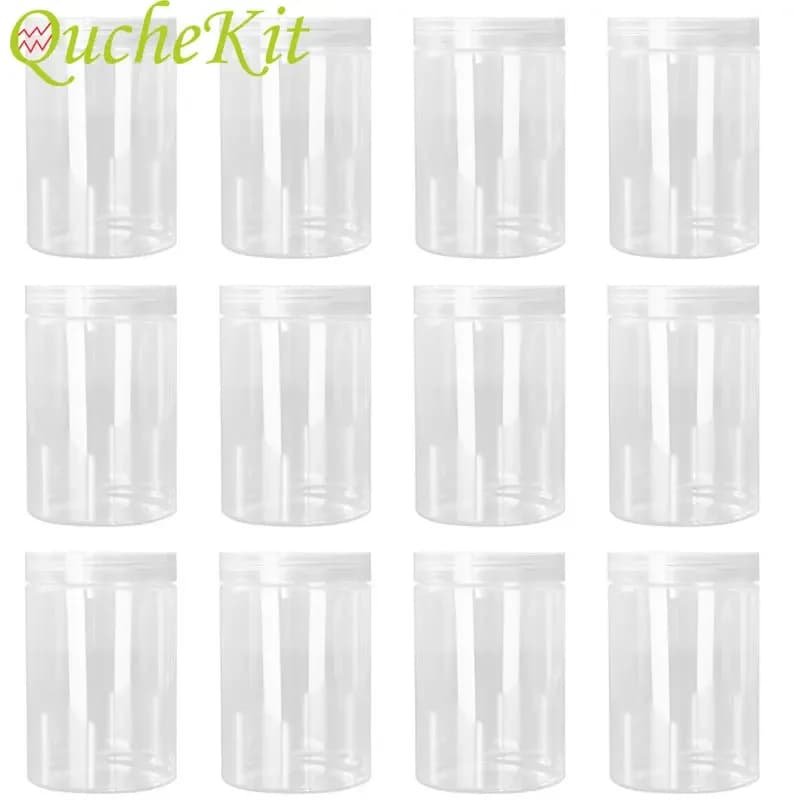 Bocaux en plastique transparents de 500ml, 12 pièces, boîte de rangement de cuisine pour l'emballage des biscuits, grains de café, noix, réservoir de scellage des aliments