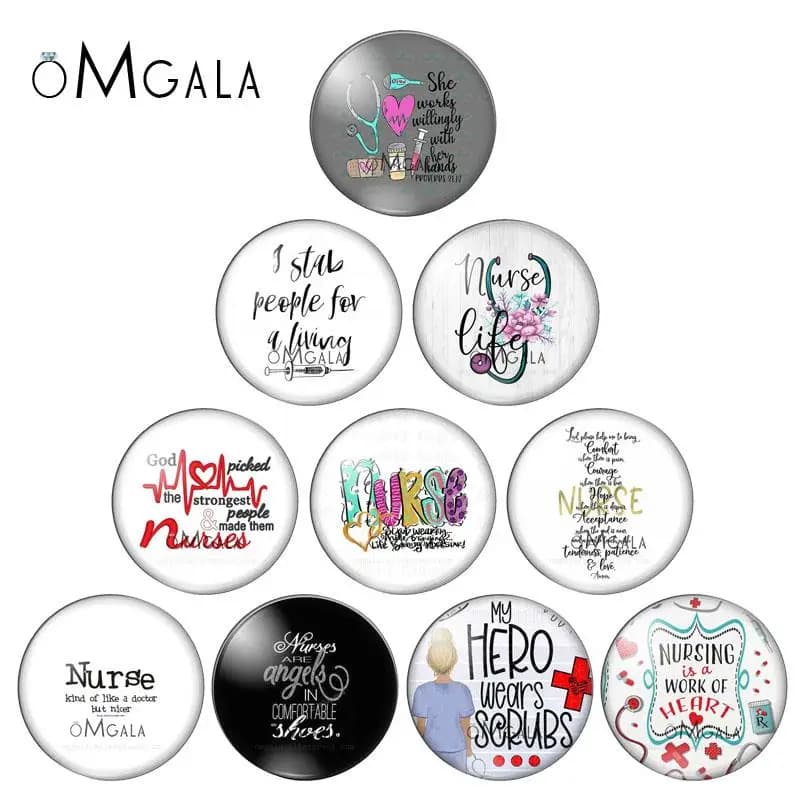Citations de ruban d'infirmières et de médecins, 10 pièces, 8mm/10mm 12mm/18mm/20mm/25mm, photo ronde, cabochon en verre, démonstration, dos plat, résultats de direction