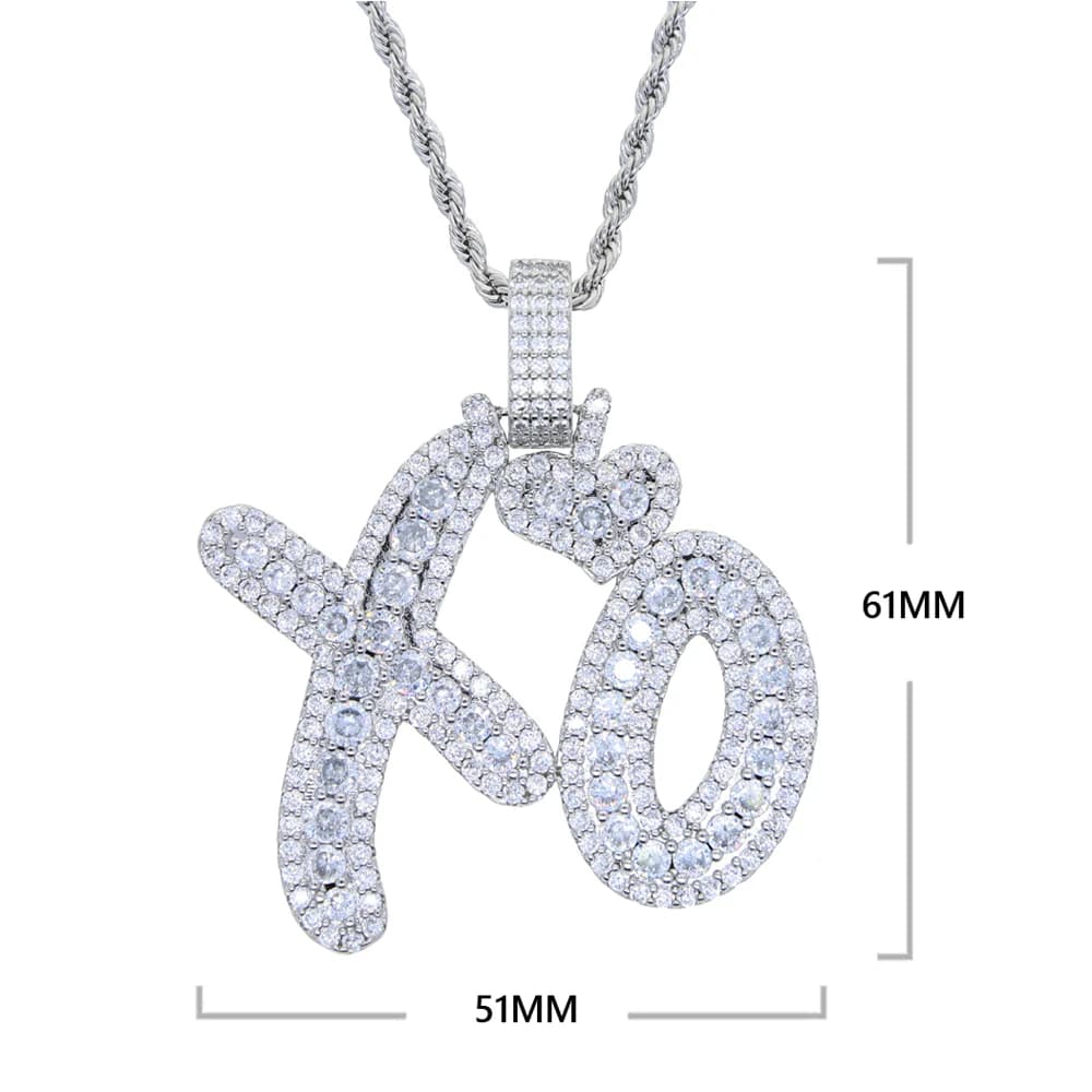 Collier avec pendentif lettre XO glacé, couleur or argent, chaîne de Tennis, breloque cœurs en Zircon AAA, bijoux Hip Hop pour hommes, nouvelle collection