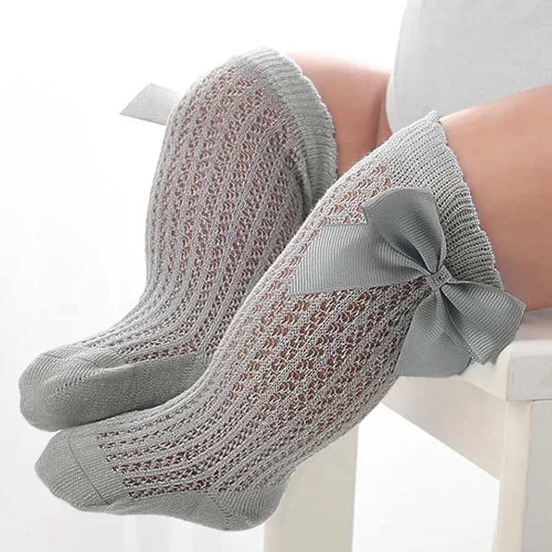 Nouvelles chaussettes d'été pour bébé fille, fines en maille, avec grand nœud, chaussettes longues jusqu'au genou en coton pour nouveau-né, pour filles de 0 à 3 ans