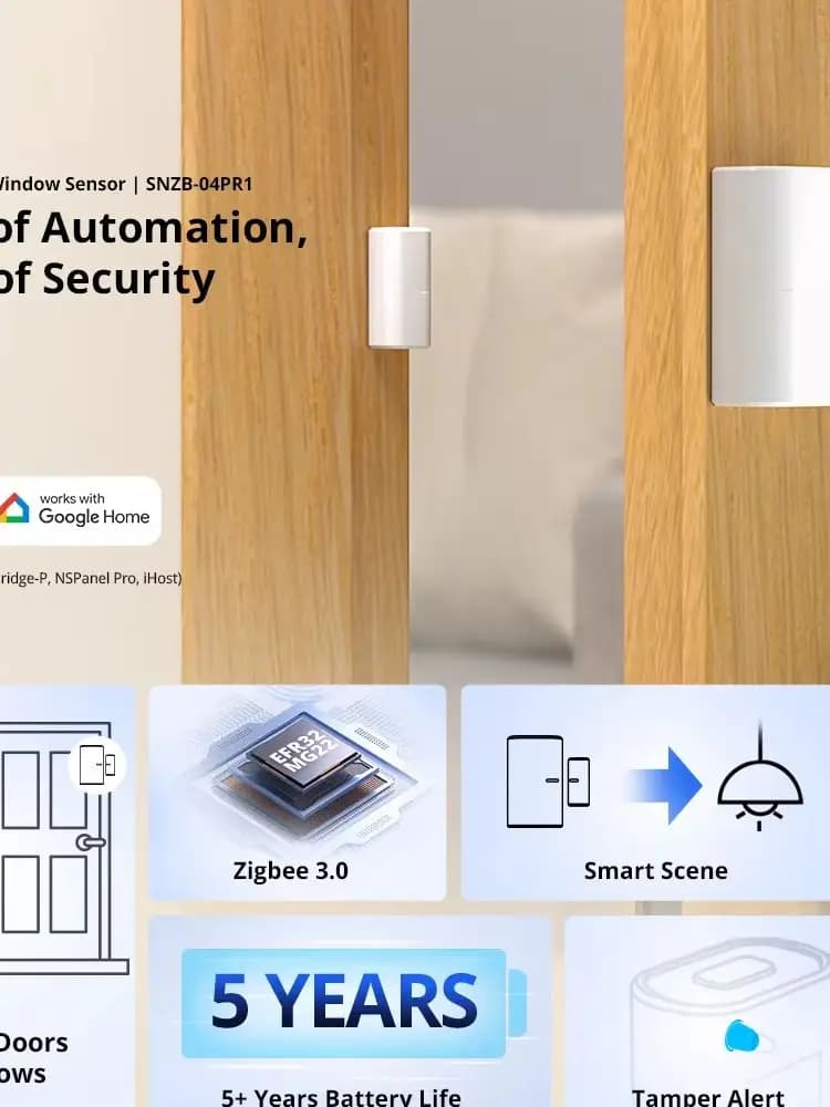 SONOFF SNZB-04PR1 Capteur de porte/fenêtre Zigbee 3.0 avec alerte anti-effraction et contrôle de scène intelligent local, nécessite un hub Zigbee pour maison connectée