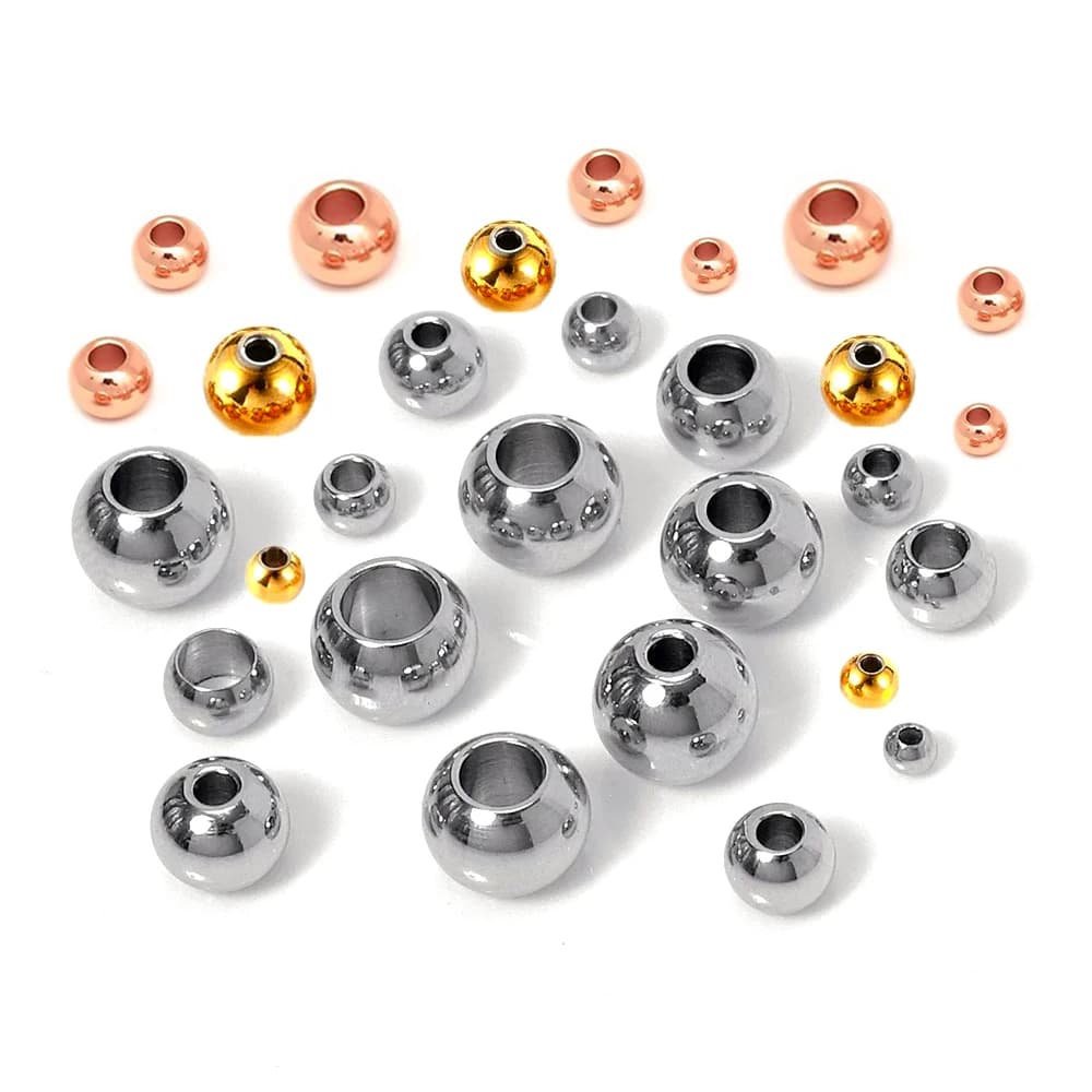 100 pcs/lot perle en acier inoxydable plaqué or Rose boule en métal grand trou perles d'espacement en vrac pour la fabrication de bijoux bricolage Bracelets de perles