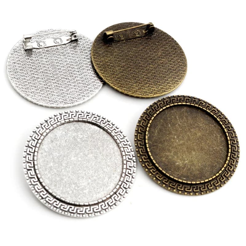 Mode Nouveau 5 pièces 35mm Intérieure Taille Antique Argent Plaqué Bronze Broche Style Cabochon Base Réglage Charms Pendentif Bijoux conclusions