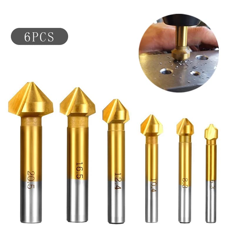 6.3-20.5MM 6 pièces titane tige ronde 3 cannelures 90 degrés HSS chanfrein chanfreinage fraise en bout outil fraise foret ensemble