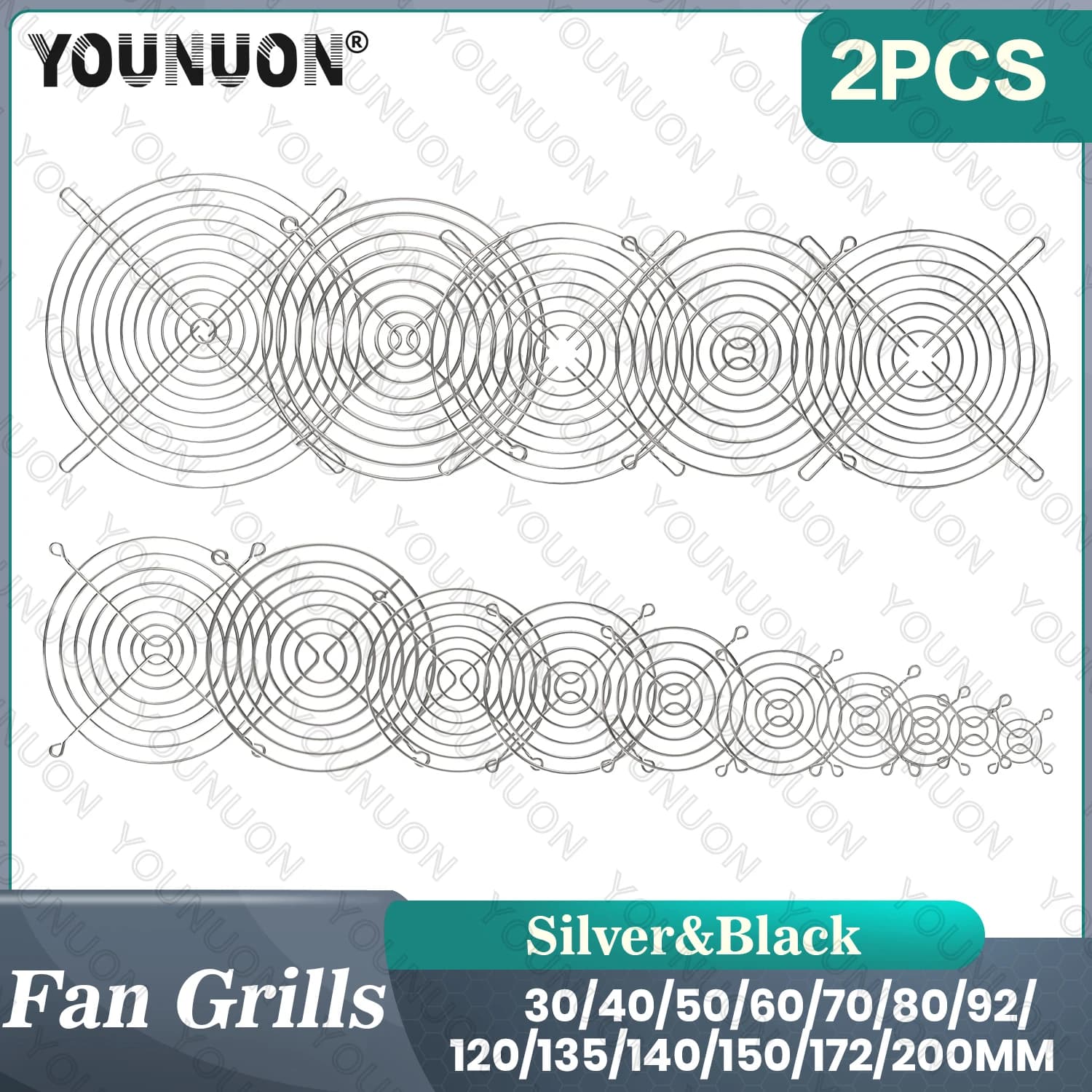 2 pièces protection de ventilateur de refroidissement gril en métal couvercle d'ordinateur gril de ventilateur 30mm 40mm 50mm 60mm 70mm 80mm 90mm 120mm 135mm 140mm 170mm 200mm