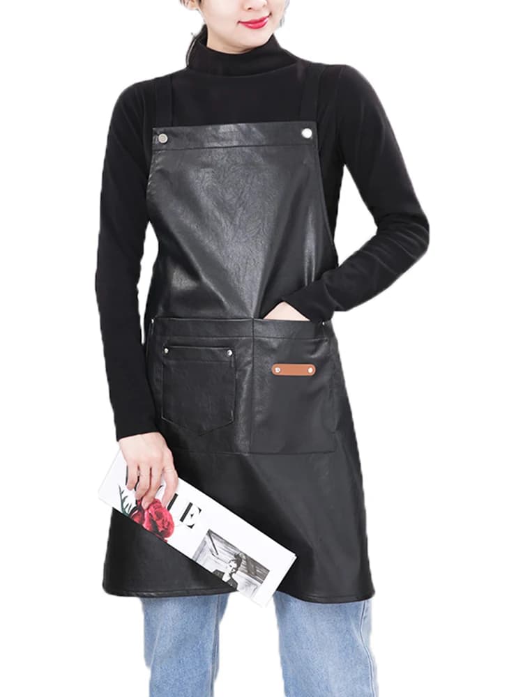 Tablier de restaurant et de café imperméable et résistant à l'huile, style nordique, pour hommes et femmes, service de travail, usage domestique, en cuir PU