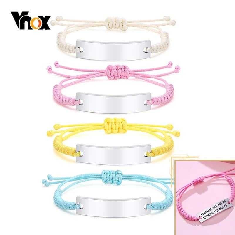 Vnox-Bracelets d'identification gravés personnalisés pour filles et garçons, ULtressée réglable en longueur, bracelet en acier inoxydable, cadeau personnalisé