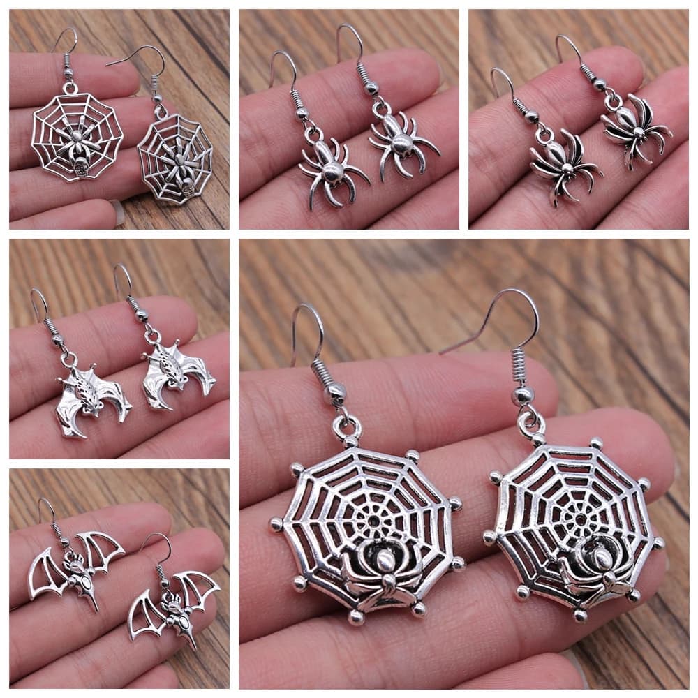 Boucle d'oreille goutte d'araignée pour femme, boucle d'oreille pendante vintage, document en argent antique, document en bronze, toile d'asile