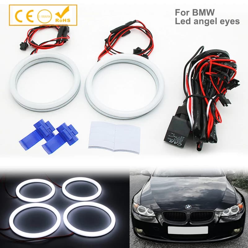 1 ensemble (2x100mm + 2x120mm) anneaux Halo légers en coton SMD bicolore DRL Kit yeux d'ange LED pour BMW E90 E91 E92 E93 E81 E82 E87 E88