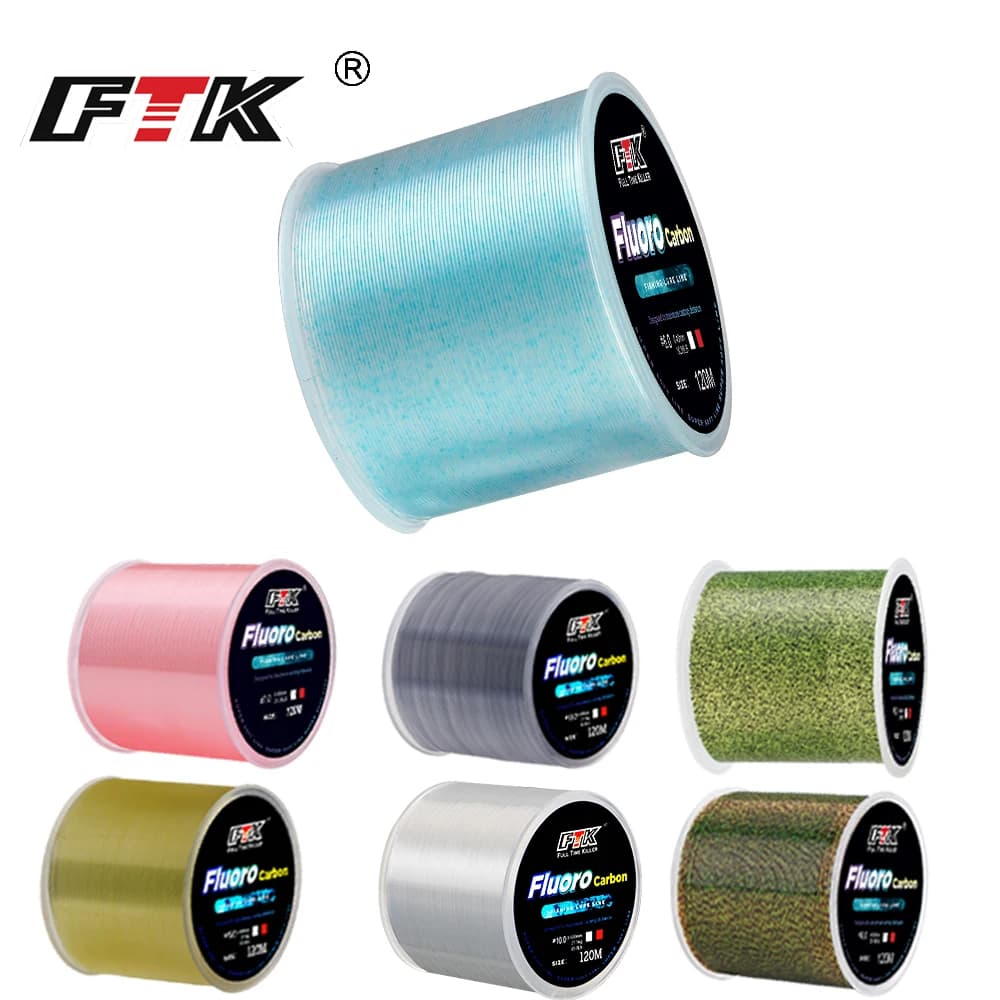 FTK 120m ligne de pêche Invisible mouillée revêtement fluorocarbone ligne de pêche 0.20mm-0.50mm 4.13LB-34.32LB ligne tachetée Super forte