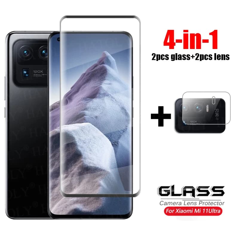 Pour verre Xiaomi Mi 11 Ultra 3D couverture entièrement incurvée verre trempé Mi 11 Ultra lentille d'appareil photo Film protecteur d'écran Xiaomi 11 Ultra