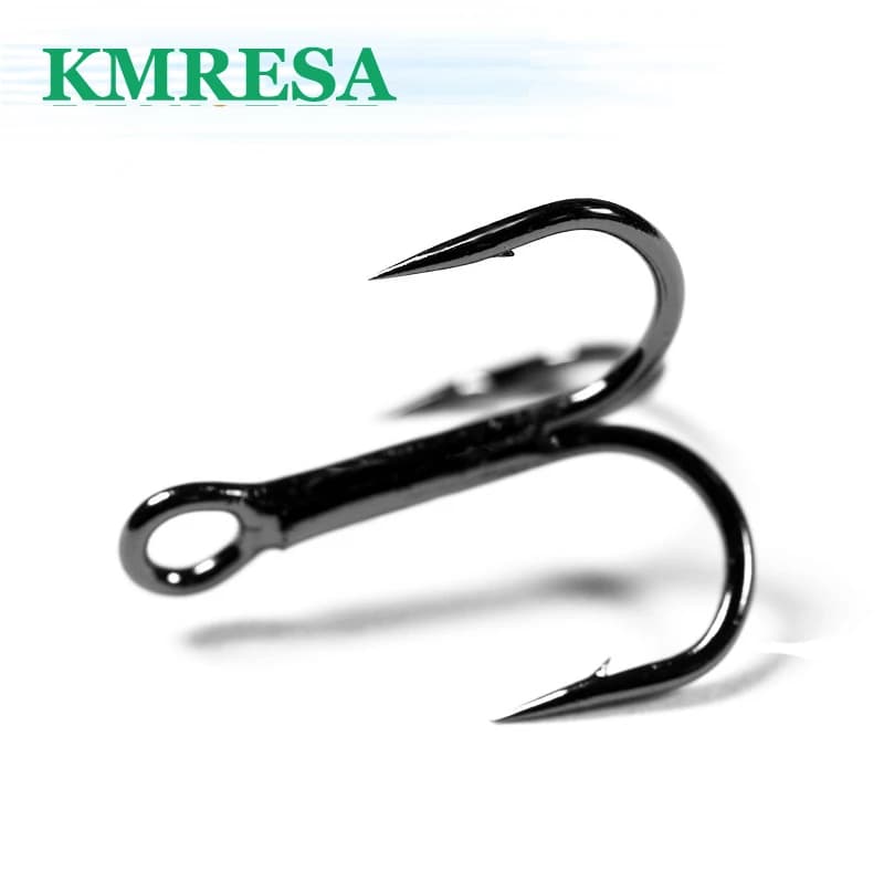 Lot d'hameçons triples retournés en acier à haute teneur en carbone, crochets noirs à courbure ronde pour pêcher le bar, 2 #, 4 #, 6 #, 8 #, 10 #, 10 pièces par lot