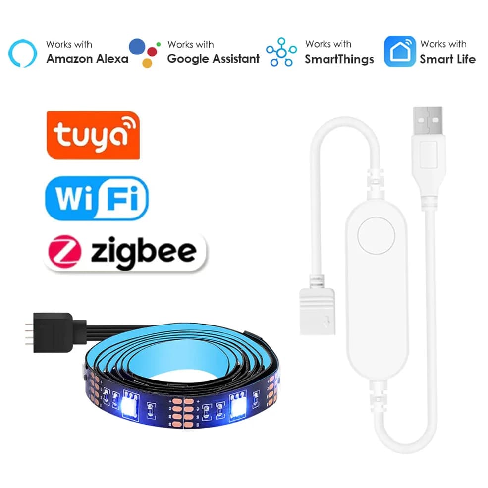 Bande lumineuse Led intelligente Tuya Zigbee, Wifi, USB, TV, rétro-éclairage, lumières RGB, fonctionne avec Alexa /Zigbee Hub/Google /Smartthings