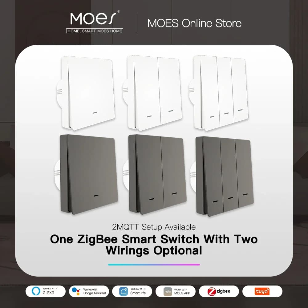 MOES-Joli d'éclairage intelligent Tuya Zigequation, pas de fil de melon al, pas de puzzles, vie nécessaire, 2/3 voies nous-mêmes avec Alexa Google Home 2mqtt
