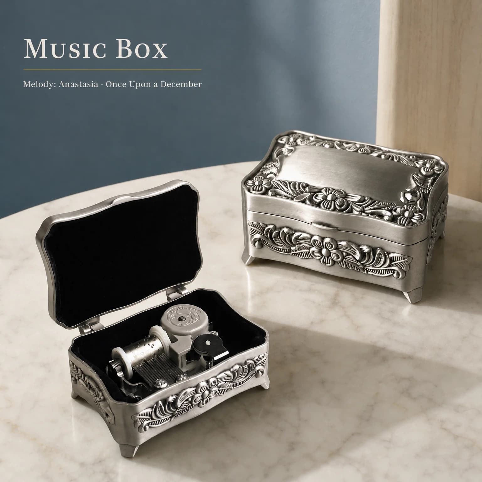 ROSIKING Boîte à musique en métal allié gaufré à remontage manuel, modèle Anastasia, Une fois en décembre, cadeau d'anniversaire pour filles et enfants
